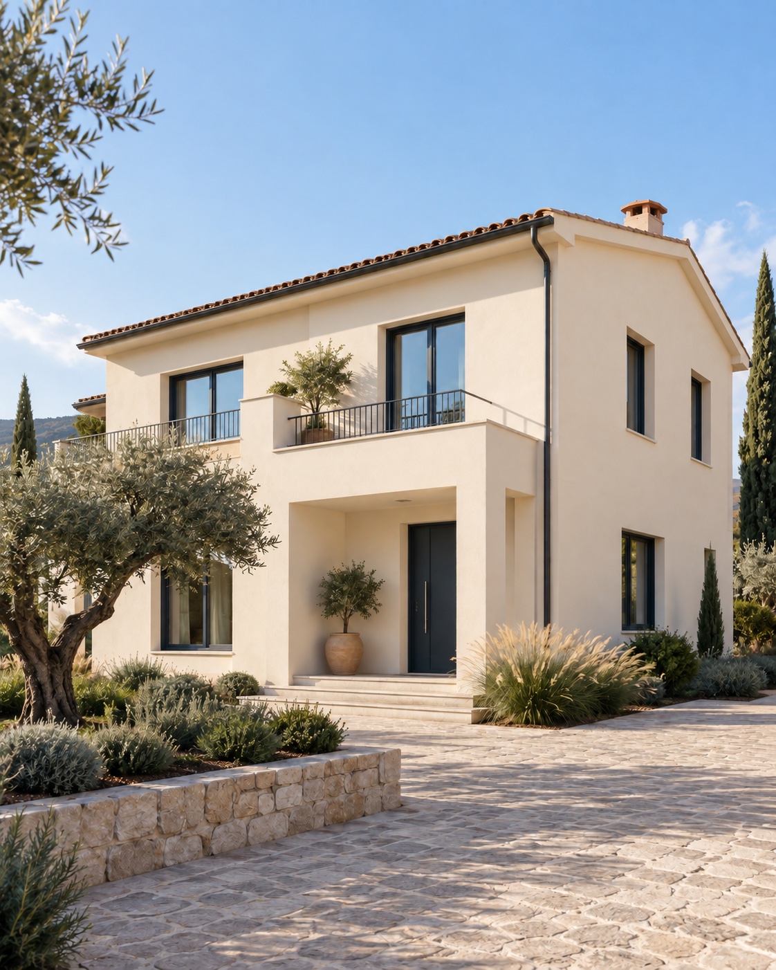 Casa con facciate interamente color avorio, esempio di un progetto immaginario finito